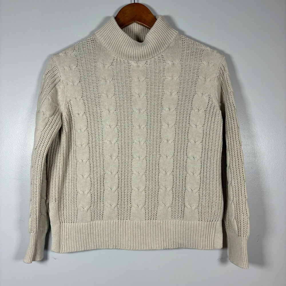 Banana Republic Sweater XSP Cable Knit Cotton Blend Slit Preppy Classic Coastal
